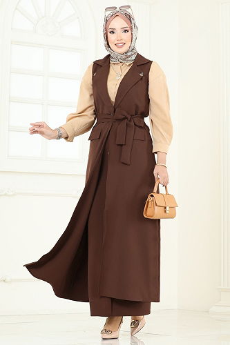 moda selvim طقم بني 23022UKB139 - Thumbnail