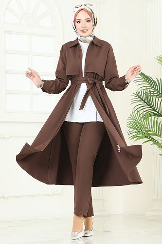 moda selvim طقم بني 23023UKB139 - Thumbnail