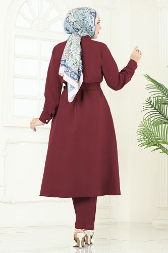 moda selvim طقم خمري 23023UKB139 - Thumbnail