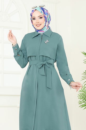 moda selvim طقم أخضر باهت 23023UKB139 - Thumbnail