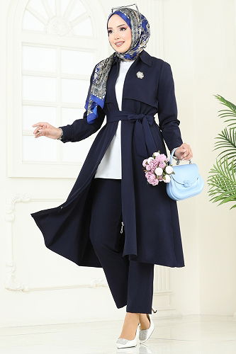 moda selvim طقم كحلي 23023UKB139 - Thumbnail