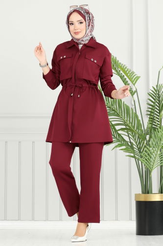 moda selvim طقم خمري 23025UKB139 - Thumbnail