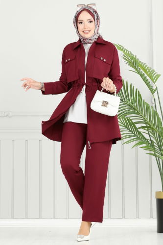 moda selvim طقم خمري 23025UKB139 - Thumbnail