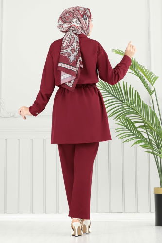 moda selvim طقم خمري 23025UKB139 - Thumbnail