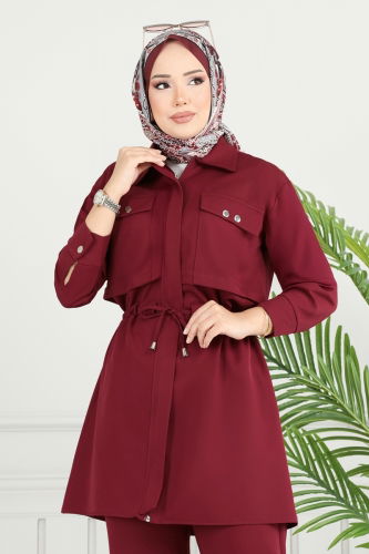 moda selvim طقم خمري 23025UKB139 - Thumbnail