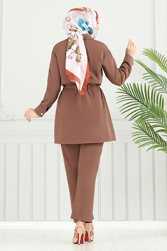 moda selvim طقم بيج غامق 23025UKB139 - Thumbnail