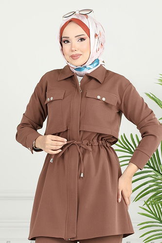 moda selvim طقم بيج غامق 23025UKB139 - Thumbnail