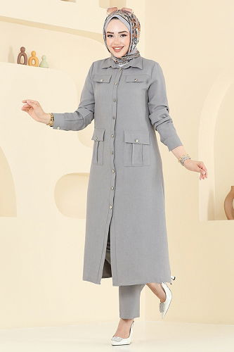 moda selvim طقم رمادي 23026UKB139 - Thumbnail