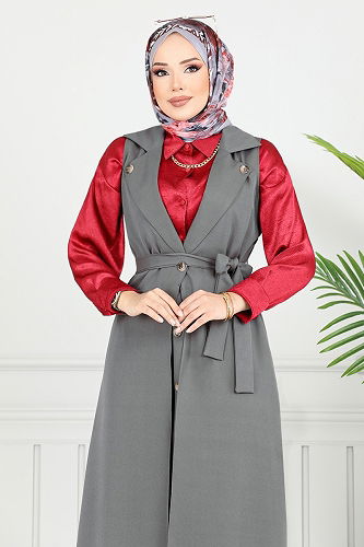 moda selvim طقم رمادي غامق 23100UKB929-M - Thumbnail