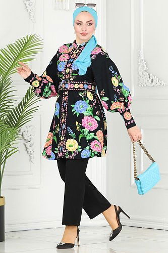 moda selvim طقم أسود 23123JNF844 - Thumbnail