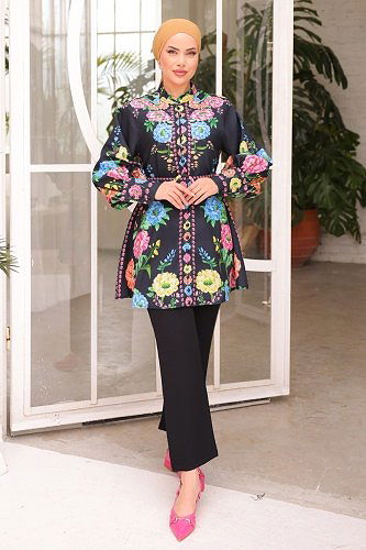 moda selvim طقم أسود 23123JNF844 - Thumbnail