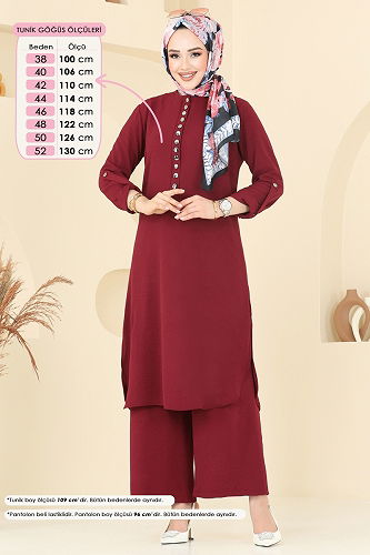 moda selvim طقم خمري 2328MP806 - Thumbnail