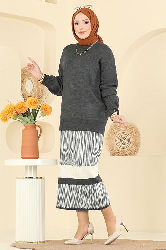 moda selvim طقم رمادي غامق 2360KLB1050 - Thumbnail