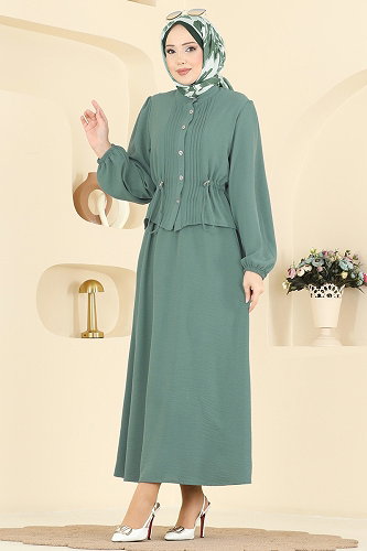 moda selvim طقم أخضر باهت 239ASN888 - Thumbnail