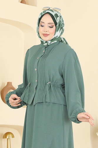 moda selvim طقم أخضر باهت 239ASN888 - Thumbnail