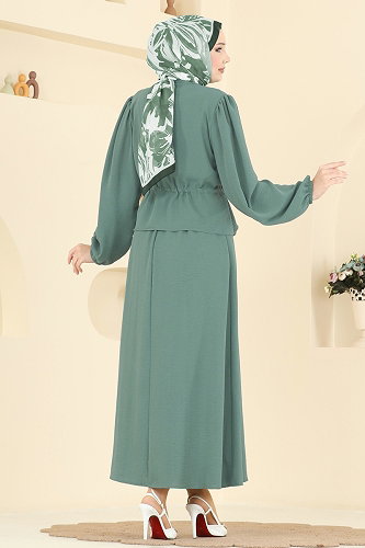 moda selvim طقم أخضر باهت 239ASN888 - Thumbnail