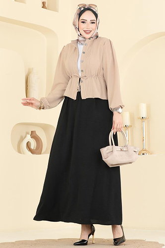 moda selvim طقم بيج وأسود 239ASN888 - Thumbnail