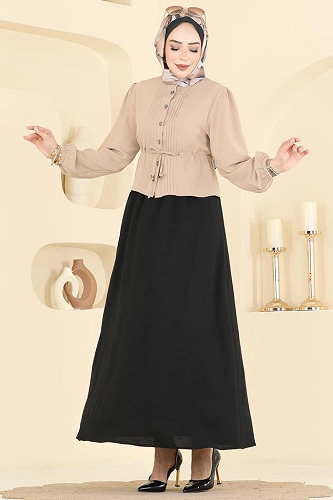 moda selvim طقم بيج وأسود 239ASN888 - Thumbnail