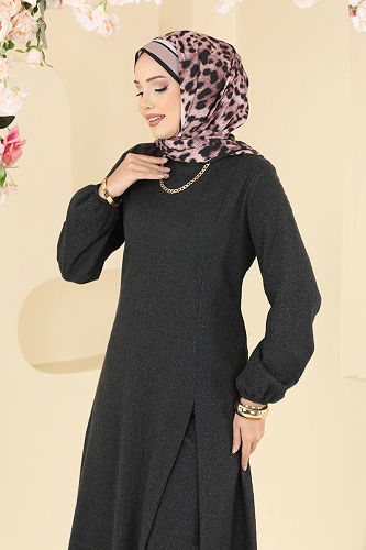 moda selvim طقم رمادي غامق 24003UKBK1160 - Thumbnail