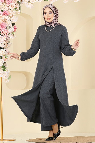 moda selvim طقم رمادي غامق 24003UKBK1160 - Thumbnail