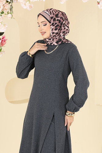 moda selvim طقم رمادي غامق 24003UKBK1160 - Thumbnail