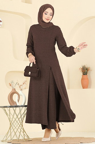 moda selvim طقم بني 24003UKBK1160 - Thumbnail