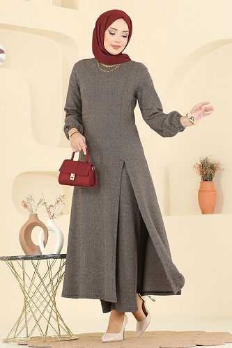 moda selvim طقم بيج غامق 24003UKBK1160 - Thumbnail