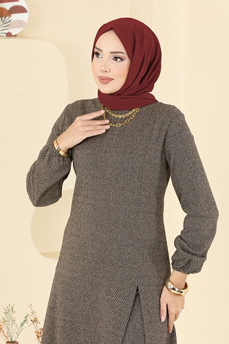 moda selvim طقم بيج غامق 24003UKBK1160 - Thumbnail