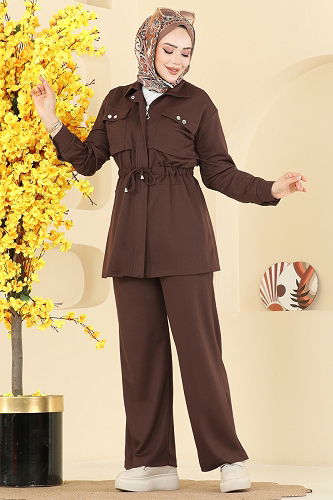 moda selvim طقم بني 24005UKB139 - Thumbnail