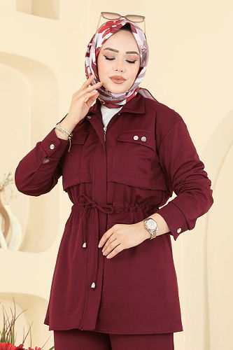 moda selvim طقم خمري 24005UKB139 - Thumbnail