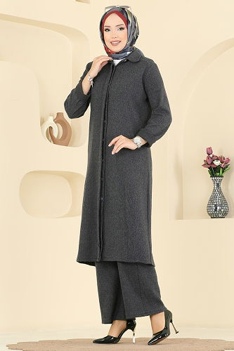 moda selvim طقم رمادي غامق 24006UKB139 - Thumbnail