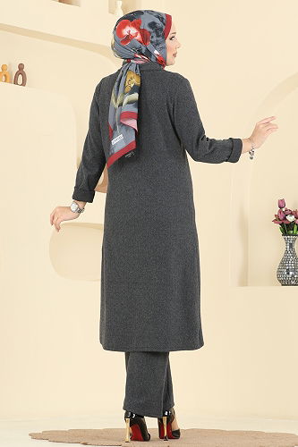 moda selvim طقم رمادي غامق 24006UKB139 - Thumbnail