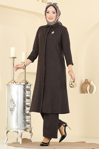 moda selvim طقم بني 24006UKB139 - Thumbnail