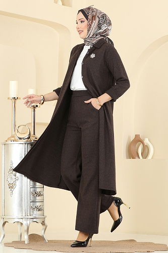 moda selvim طقم بني 24006UKB139 - Thumbnail