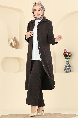 moda selvim طقم بني غامق 24006UKB139 - Thumbnail