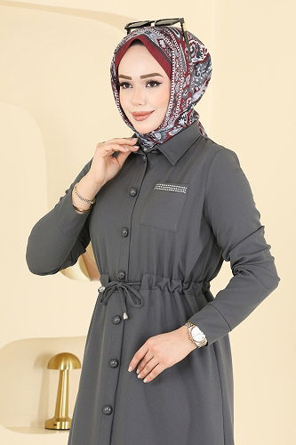 moda selvim طقم رمادي غامق 24015UKB139 - Thumbnail