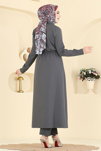 moda selvim طقم رمادي غامق 24015UKB139 - Thumbnail