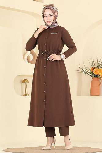 moda selvim طقم بني 24015UKB139 - Thumbnail