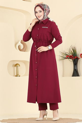 moda selvim طقم خمري 24015UKB139 - Thumbnail