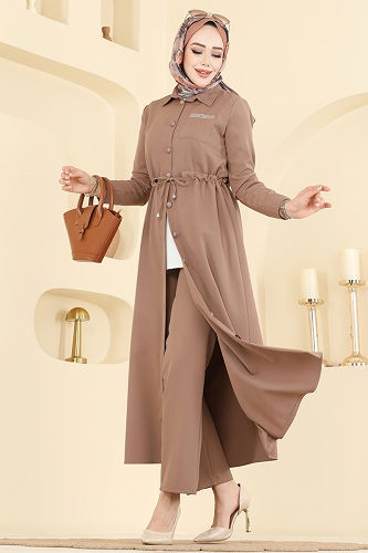 moda selvim طقم بيج غامق 24015UKB139 - Thumbnail