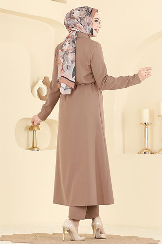 moda selvim طقم بيج غامق 24015UKB139 - Thumbnail