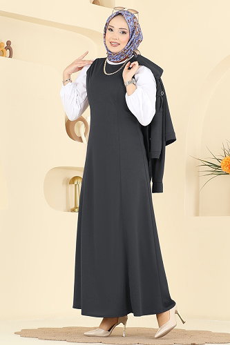 moda selvim طقم رمادي غامق 24017UKB139 - Thumbnail