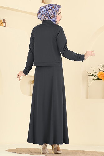 moda selvim طقم رمادي غامق 24017UKB139 - Thumbnail