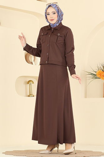 moda selvim طقم بني 24017UKB139 - Thumbnail