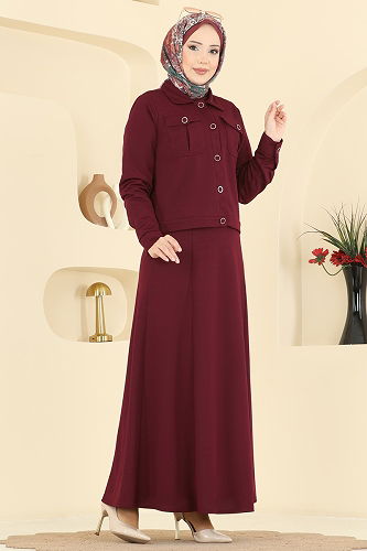 moda selvim طقم خمري 24017UKB139 - Thumbnail