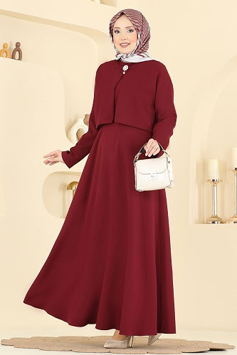 moda selvim طقم خمري 24019UKB139 - Thumbnail