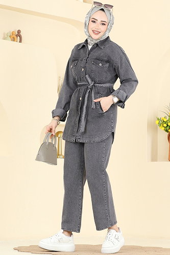 moda selvim طقم رمادي جينز 2401ORG1169 - Thumbnail