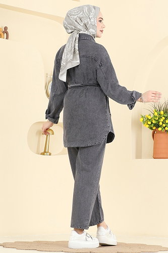 moda selvim طقم رمادي جينز 2401ORG1169 - Thumbnail