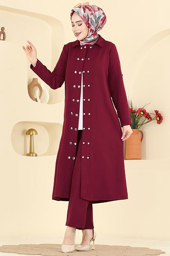 moda selvim طقم خمري 24020UKB139 - Thumbnail