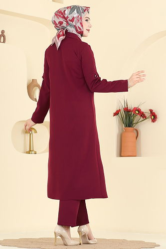 moda selvim طقم خمري 24020UKB139 - Thumbnail